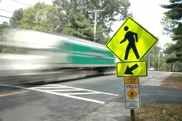 Crosswalk accident. Pedestrian walk crossing - Stock